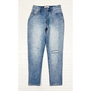 Angel Kiss High Rise Button Fly Distressed Jeans Light Wash Blue Size 7